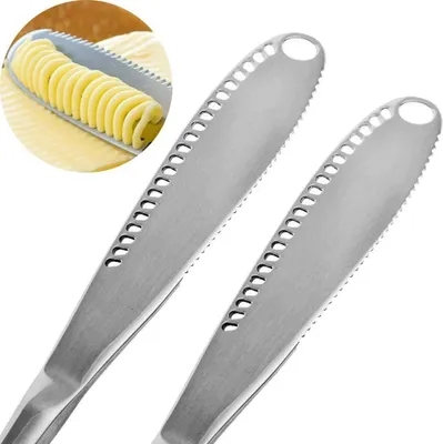 Produktbild von 2PCS Edelstahl Buttermesser, professionelles Curl Buttermesser mit gezackter Kante