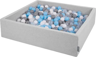 Obrázek produktu pro KiddyMoon čtvercový kulečník kulečník 120x30cm/200 koulí ? 7cm čtvercový bazének s míčky pro miminka na hraní do vany pro batolata, vyrobeno v eu, světle šedá: šedá/bílá/průhledná/babyblue