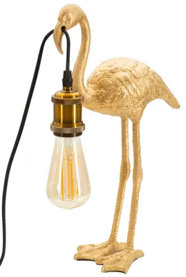 Image de Lampe de table Mauro Ferretti Flamingo, douille E27, dimensions 13x11,5x39,5 cm, finition dorée