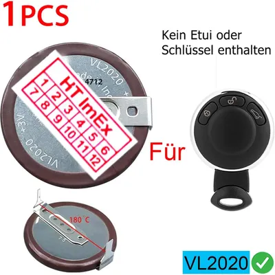 Produktbild von VL2020 Akku 3V mit Lötfahnen 180° - Autoschlüssel Batterie kompatibel mit BMW 5er 2000/09-2003/06 E39 520i