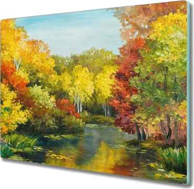 Produktbild von Coloray Hackbrett Kochplattenabdeckung Herdabdeckplatte 60x52 cm Schneidebrett Küchenbrett - Baum Wald Fluss Himmel