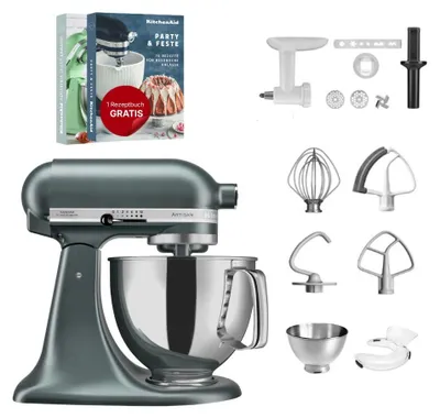 Produktbild von KitchenAid 4,8 L 5KSM175 Artisan Küchenmaschine Set 2 Fleischwolf+Spritzgebäckvorsatz Juniper
