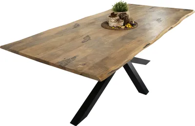 Produktbild von Esstisch Baumkante Massiv Mango naturfarben 240 x 100 schwarz Spider-Gestell Tiger
