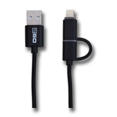 Produktbild von 2GO 795636, 1 m, USB A, Micro-USB B/Lightning, Schwarz