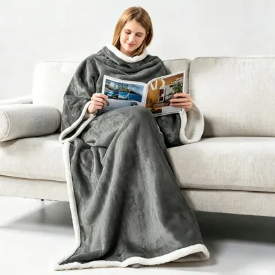 Immagine prodotto di Coperta a maniche con cappuccio, 35 x 150 cm, in microfibra, con tasche, ideale per serate accoglienti