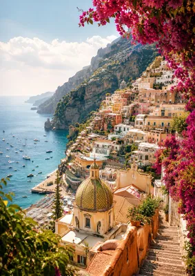 Immagine prodotto di Poster Mediterraneo formato DIN A2 – Vista di Positano sulla Costiera Amalfitana, finitura opaca