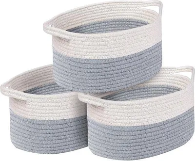 Immagine prodotto di Cestino intrecciato grigio/bianco, impilabile, set da 3 pezzi