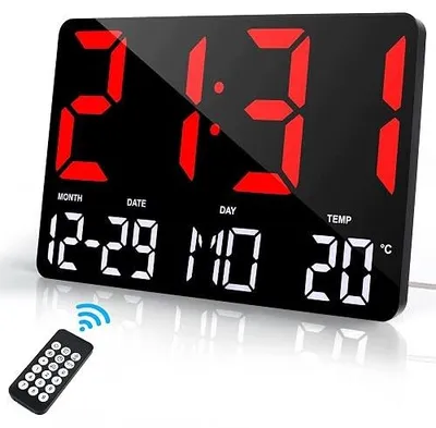 Zdjęcie produktu dla Zegar ścienny cyfrowy LED 12 cali z temperaturą pilotem