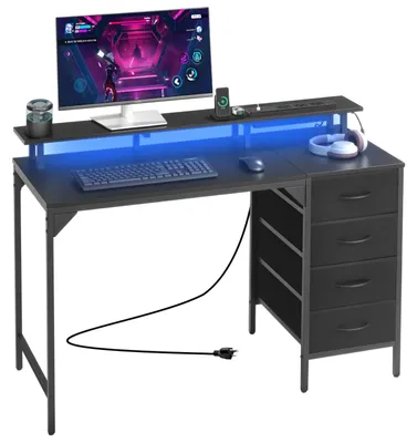 Computerbureau 120 cm mit LED-Beleuchtung, 4 Schubladen, schwarz
