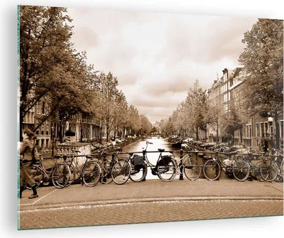 Produktbild von Bilder auf glas - Kanal Fahrräder Amsterdam Zentrum - 70x50cm - Glasbilder - Wandbilder - Kunstdruck - zum Aufhängen bereit - Wanddekoration aus Glas - Glas Bilder - Wandbild auf Glas - GAA70x50-2971