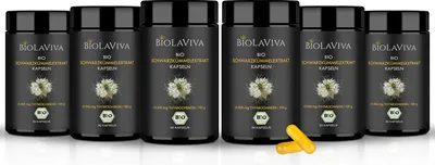 Produktbild von BIOLAVIVA Schwarzkümmelöl Kapseln - 5.000mg Thymochinon/100g - (6 x 60) Kapseln vegan im 2-Monats-Vorrat - Lichtschutz MIRON Violettglas