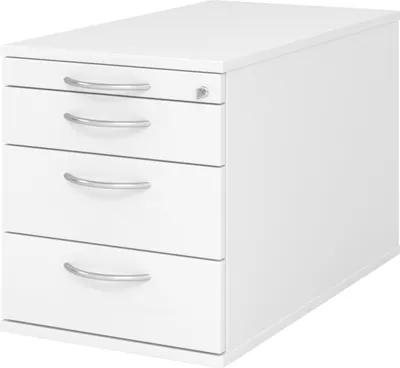 Produktbild von bümö office Rollcontainer - mit 3 Schubladen - Nachbildung: Weiß, Griff: Bogengriff (Metall)