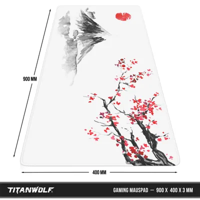 Produktbild von Titanwolf Gaming Mauspad XXL Schreibtischunterlage Ink Sakura 4, 900 x 400 x 3 mm, abwaschbar, rutschfeste Rückseite, Stoff, wasserabweisend, umlaufende Naht, für Geschwindigkeit & Präzision