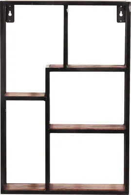 Produktbild von SIT Möbel Wand-Regal | 4 asymmetrische Böden | Mango-Holz natur | Altmetall antikschwarz | B 40 x T 13 x H 60 cm | 09272-01 | Serie PANAMA