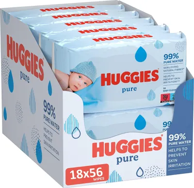 Image de Huggies Pure Baby Wipes Bulk - 99 pour cent d'eau, sensible, sans parfum, 18 paquets, 56 pièces (1
