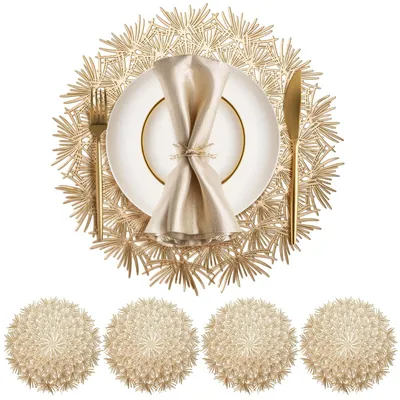 Produktbild von Set von 4 runden, waschbaren, goldenen Platzdeckchen, hitzebeständig