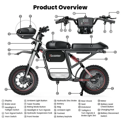 Image de Scooter électrique tout-terrain - DX5 MAX - Moteur 2000W - Batterie lithium 52V 20Ah - Vitesse maximale : 70 km/h, Autonomie : 70–100 km - Pneus de 43 cm - Freins à disque hydrauliques