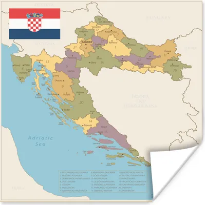 Produktbild von MuchoWow® Poster Alte Karte von Kroatien 50x50 cm - Wohnzimmerdekoration