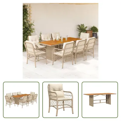 Produktbild von The Living Store 9-tlg. Garten-Essgruppe mit Kissen Beige Poly Rattan