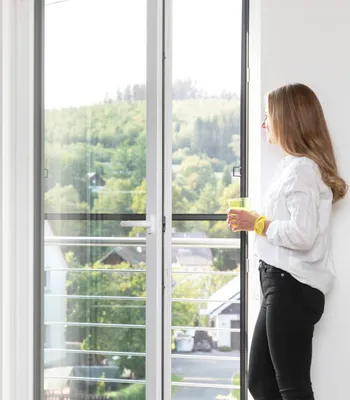 Produktbild von Schellenberg Fliegengitter für bodentiefe Fenster Premium, Insektenschutz mit Rahmen aus Aluminium, Fliegennetz gegen Insekten, 120 x 240 cm, anthrazit, 70045