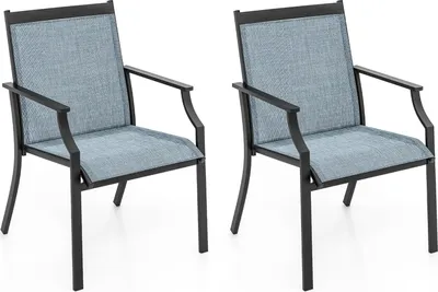 Produktbild von GOPLUS Gartenstühle 2er Set, Balkonstühle mit Armlehnen & Rückenlehne, Terrassenstühle wetterfest bis zu 150 kg belastbar, Metallrahmen, Blau