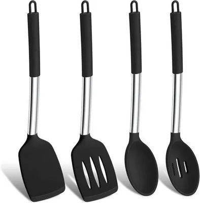 Produktbild von Hitzebeständige Silikon-Spatel-Set, 4-teilig, Edelstahl, schwarz, spülmaschinenfest