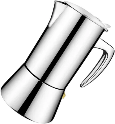 Produktbild von Edelstahl Espressokanne 304 mit hitzebeständigem Griff, geeignet für Induktionsherde, tragbarer Kaffeezubereiter für Gastronomie in Silber