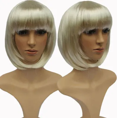 Produktbild von Perücke 30cm Kurzhaar Glatt Pony Bubikopf Karneval Kostüm Fasching Babe Party Cosplay Ivory
