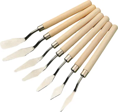 Produktbild von 7-teiliges Malspatel-Set mit Holzgriff, Edelstahl, Ölgemälde-Kunstpalette, Farbmischschaber, Malzubehör