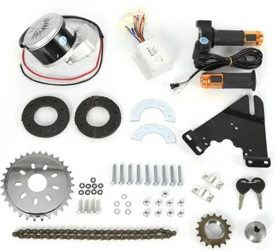 Produktbild von E-Bike Umbausatz - 36V 350W seitlich montierter Motor - Linker Antrieb - Bürstenmotor - Nabendurchmesser < 36 mm - Drehgasgriff - Schwarz