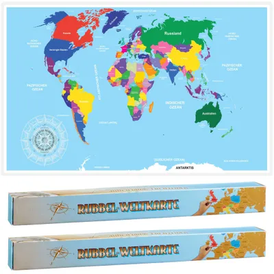 Produktbild von 2er Set Rubbel Weltkarte 52x88 cm Deutsch in Colorbox Rubbelkarte Landkarte Poster XXL Länderkarte