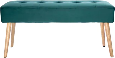 Produktbild von Miliboo - Gepolsterte Bank aus petrolblauem Stoff mit Samteffekt und hellem Holz B95 cm GUESTA