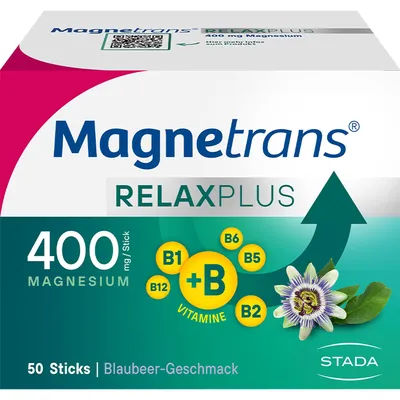 Produktbild von STADA Magnetrans RelaxPlus Sticks für Muskeln Nerven & Ausgeglichenheit mit Blaubeer-Geschmack, 50 St. Sticks
