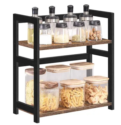 Kruidenregal 2-stufig, Bambus, braun-schwarz, 42x18x43 cm