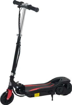 A black and red electric scooter is shown against a white background.