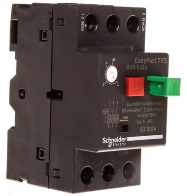 Imagen del producto de Interruptor de protección de motor, 3 polos, 0,18 kW, 0,4-0,63 A, Schneider GZ1E04