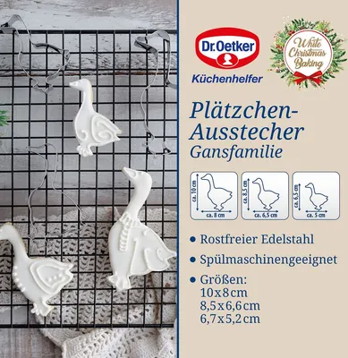 Produktbild von Dr. Oetker Ausstecher-Set Gansfamilie, Ausstechformen für Plätzchen, Kekse und Fondant, Plätzchenform für Weihnachten, Keksausstecher aus Edelstahl (Farbe: Silber), Menge: 1 x 3er Set
