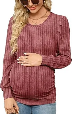 Immagine prodotto di Maglia premaman traspirante - Maglia per l'allattamento - Maniche lunghe - Girocollo - Comoda - Tessuto delicato sulla pelle - Top premaman