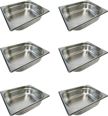 Produktbild von AcMax 6 Stück GN 1/2 Gastronormbehälter GN-Behälter Edelstahl 6,5 Liter Tiefe 100mm GELOCHT