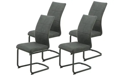 Produktbild von Hela Tische, 4er Set Freischwinger, Esszimmerstuhl Melanie, Bezug Microfaser Anthrazit, Flachrohr Gestell, Lehne mit Steppung, 120kg belastbar