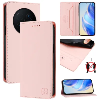 Produktbild von Lederhülle für Honor Magic8 Pro Hülle Flip Brieftasche Kartenfächern Ständer Schutzhülle Pink