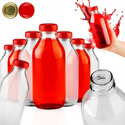 Produktbild von SuperButelki.pl - 100x Glasflaschen 330ml, Flasche 0,33l Saft Säfte Kompott, Verschlüsse, mit Rezepten, Flaschenset, 0,33 l, komplett