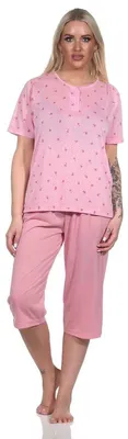 Produktbild von Damen Pyjama 3/4 Hose & Shirt mit Blumenmuster; Altrosa/M/38