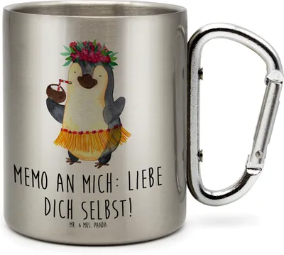 Produktbild von Mr. & Mrs. Panda Thermobecher Pinguin Kokosnuss - Transparent - Geschenk, Teetasse, Selbstliebe, Hawaii, Aloha, thermotasse, Edelstahlbecher, Isolierbecher Edelstahl