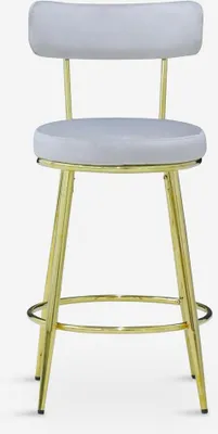 Image de Tabouret Bar Cuisines en velours avec dossier et pieds dorés Kraven - Gris