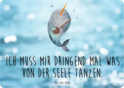 Produktbild von Mr. & Mrs. Panda Wandbild Narwal Gitarre DIN A5 - Oceanblue - Geschenk, Retro Blechschild, Probleme, Schild, Meer, Tanzen, Türschild, Wal, tafel, Gespräche, Magnetschild
