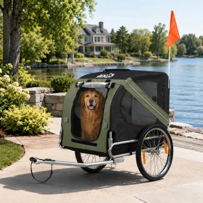 Produktbild von zoomundo Hundeanhänger Fahrradanhänger für Hunde - in Matcha Grün/Schwarz - Silver Frame
