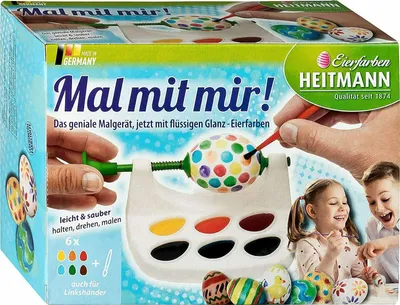 Produktbild von Heitmann Malgerät - Mal mit Mir! - Ostereier-Malmaschine - 6 flüssige Eierfarben mit Pinsel
