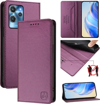 Produktbild von Lederhülle für Oukitel C32 Hülle Flip Brieftasche Kartenfächern Ständer Schutzhülle Lila