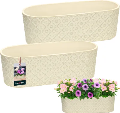 Productafbeelding van Kotarbau Bloempot, langwerpig, binnenkant geglazuurd keramiek, cr?me, ovaal, kruidenpotten, vensterbank, bloembak, Cr?me, 13 x 37 x 12 cm